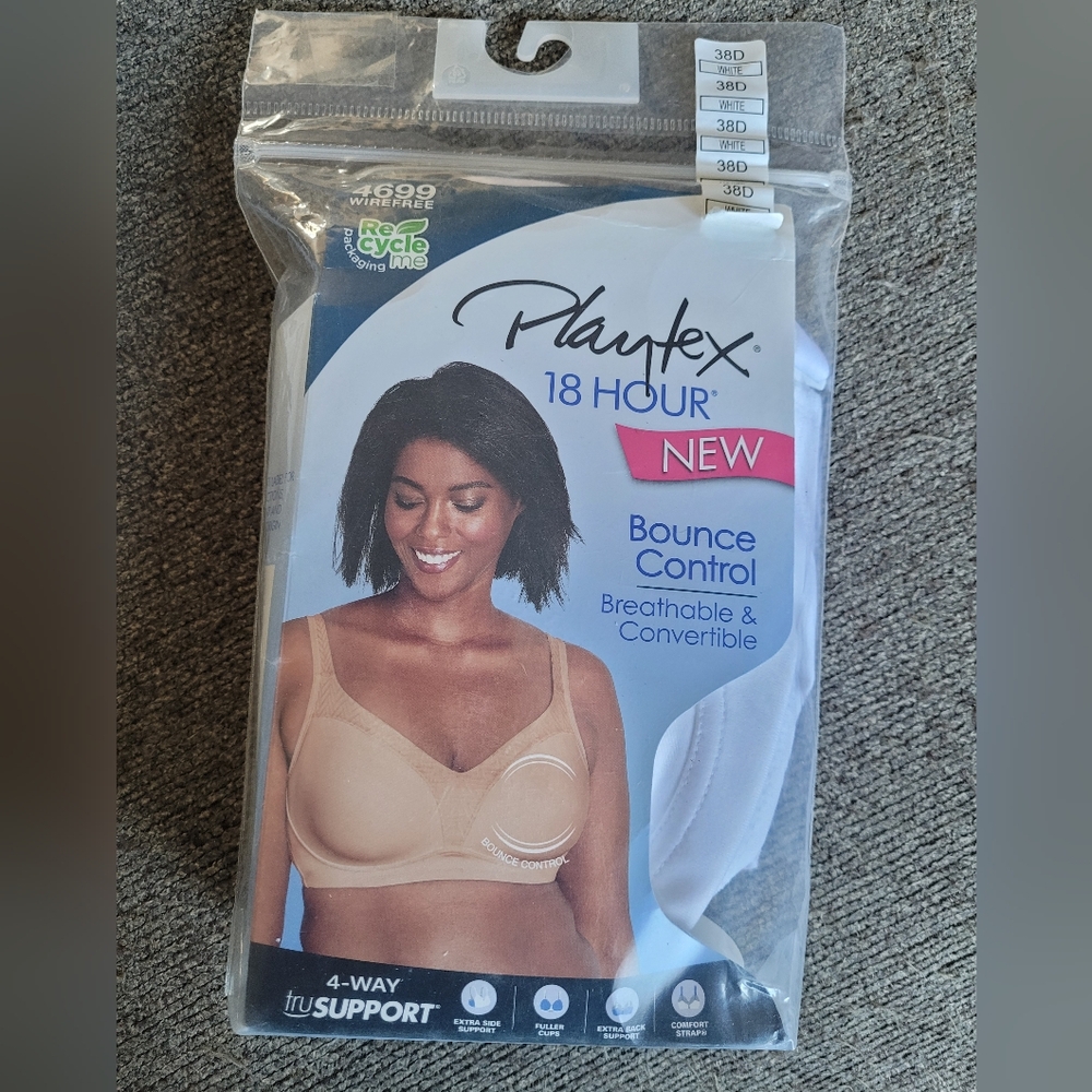 Playtex 18 Hour Bounce Control Wirefree Bra Size 38D White